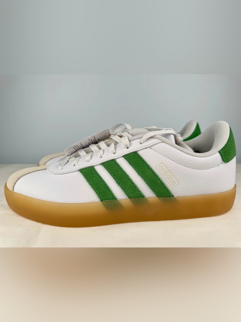 Adidas VL Court 3.0 White Green Gum Leather Sneakers Shoes-Mens 8 OR Womens 9